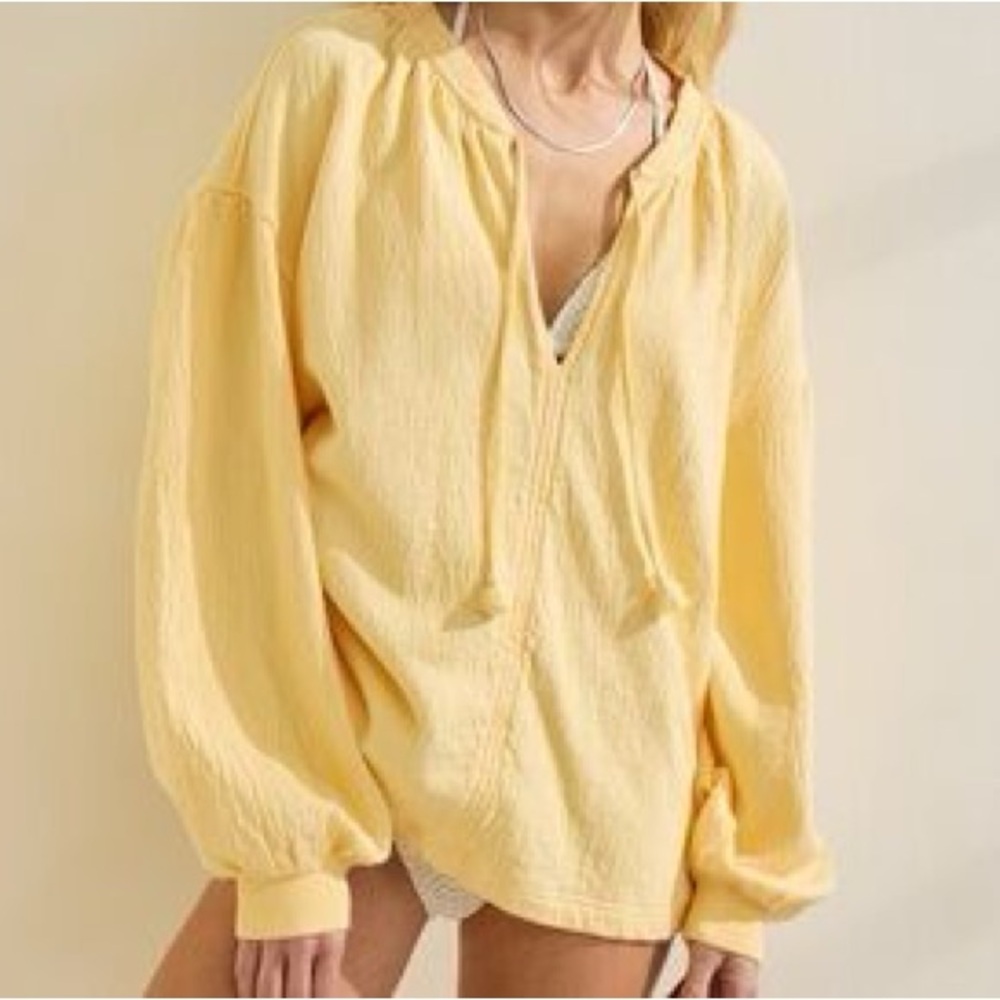 Aerie Easy Street Sweatshirt Yellow Notes Medium Oversized Pullover